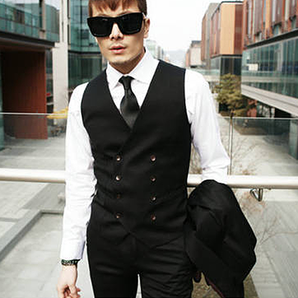 New Fashion Mens Casual Double breasted Slim Suit Dress Vest