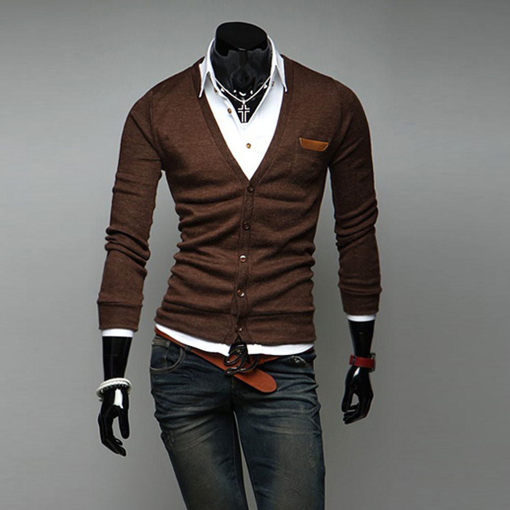 Men Deep V Neck Slim Fit Knit Cardigan Sweater Button Coat Blazer Top ...